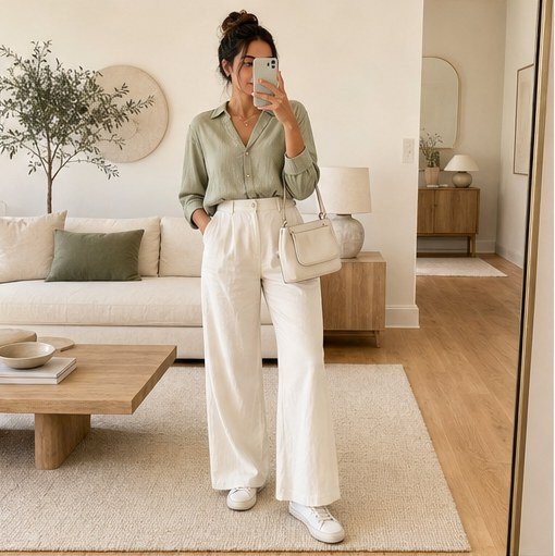 Woman wearing a mint blouse